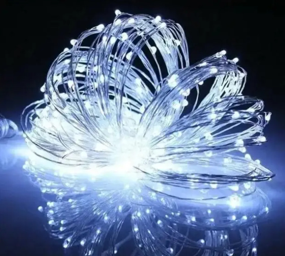 Гірлянда LED Роса 5 м 50 діодів, холодне біле світло, від батарейок