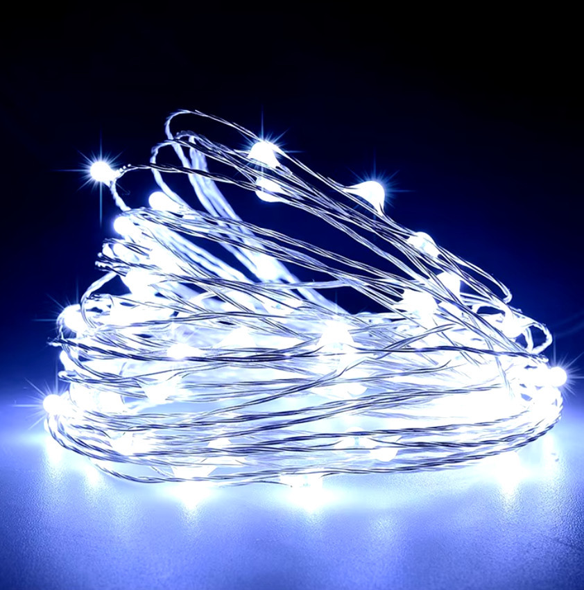 Гірлянда LED Роса 3 м 30 діодів, холодне біле світло, від батарейок