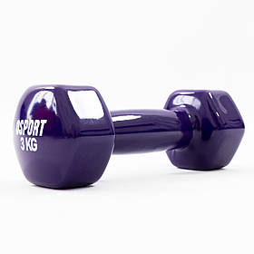 Гантель для фітнесу вінілова цільна (нерозбірна) OSPORT Profi 3 кг (FI-0105-3) Фіолетовий