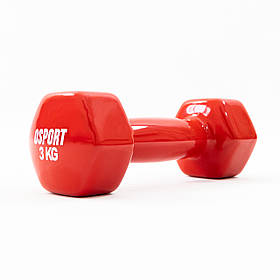 Гантель для фітнесу вінілова цільна (нерозбірна) OSPORT Profi 3 кг (FI-0105-3) Червоний