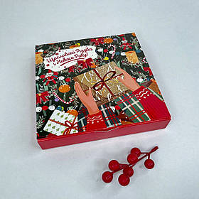 Коробка для подарунків, ▶ 185*185*30 мм, без вікна, "Новорічні подарунки" (БЕЗ перегородок)