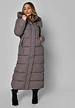 Жіночий довгий пуховик сіро-блакитного кольору 8898, фото 5