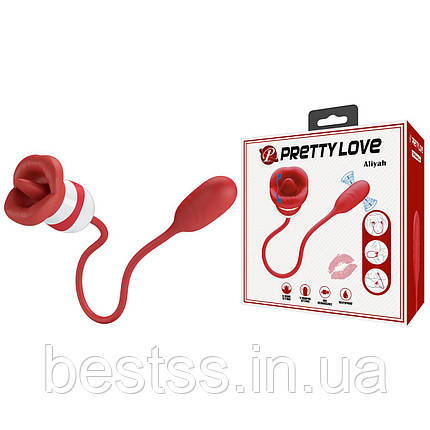 Вібратор у формі рота з язичком з 5 режимами лизання та віброяйцем з 5 режимами постукування Pretty Love Aliyah, фото 1