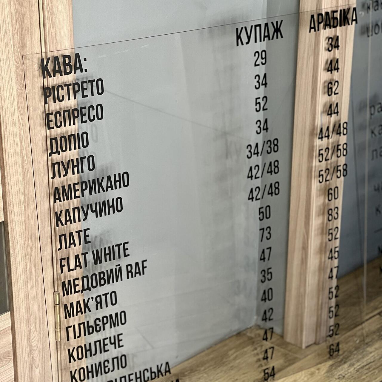 Меню на стіну акрилове, прозоре