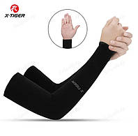 Нарукавники спортивні мітенки без пальчика X-TIGER довгі рукава для спорту Чорні