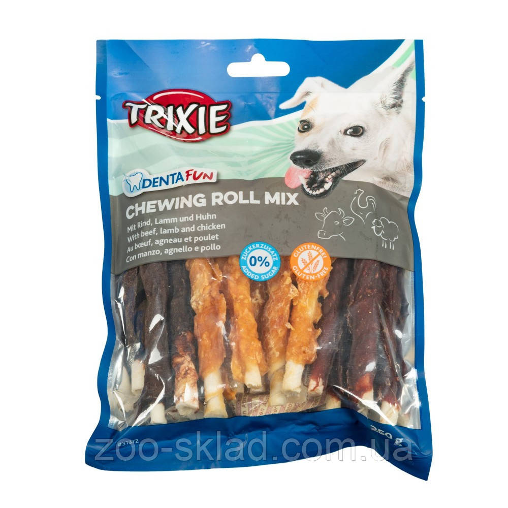 Ласощі Trixie Denta Fun Chewing Rolls Mix палички для собак, курка, баранина, ягня 10см 250г 31372