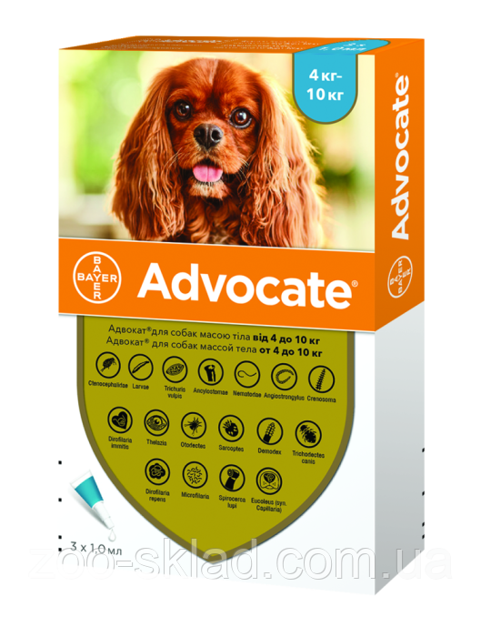 Advocate Bayer 1 піпетка для собак 4-10кг, краплі на холку від бліх, кліщів та гельмінтів 1мл