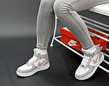 Зимові жіночі кросівки Nike Air Force 1 AF1 High з хутром високі теплі 36-41р (білі з сірим). Живе фото, фото 10