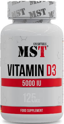 Вітамін Д3 MST Vitamin D3 5000 IU (125 mcg) 120 капсул, фото 1