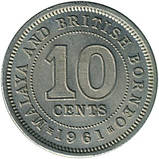 Малайя та Британське Борнео Королева Єлизавета II 10 центів 1961 рік №2425, фото 2