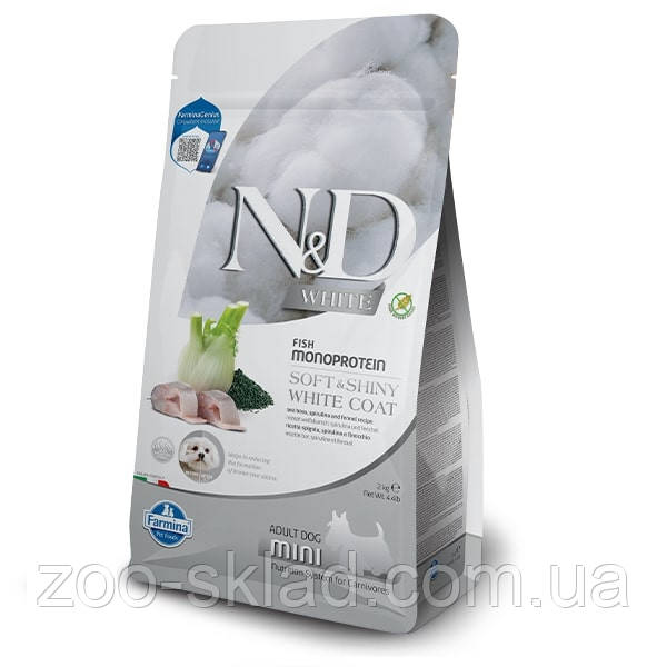 Farmina N&D Withe Dog Adult Mini для білих собак дрібних порід з сібасом спіруліною та фенхелем 2кг