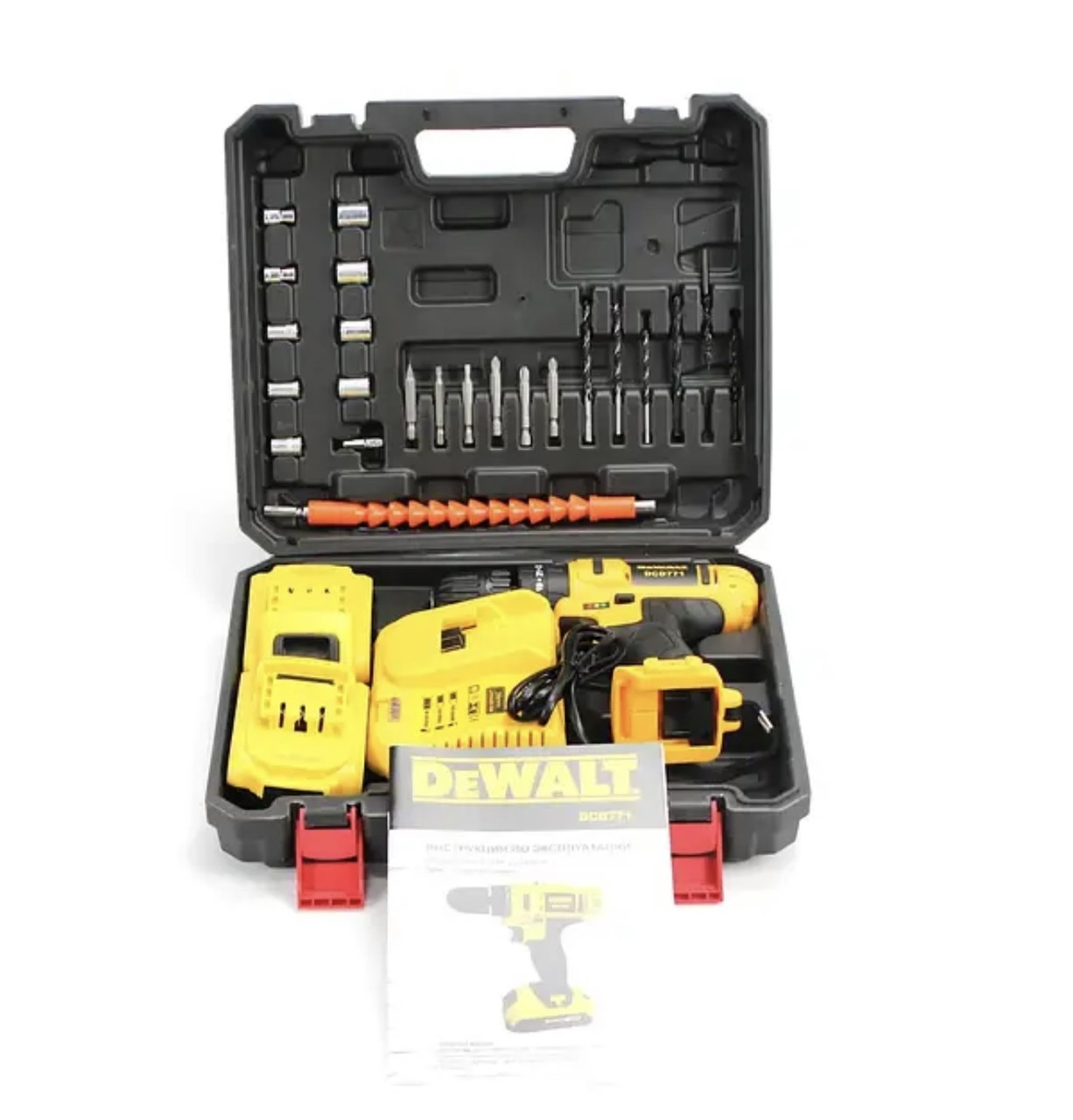 Ударний шурупокрут DeWALT DCD771 (24V, 6AH) з набором інструментів шурупокрут-дриль Деволт з підсвічуванням