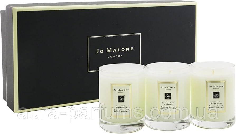 Ароматичні свічки Jo Malone Candle Trio Coffret: English Pear & Freesia, Lime Basil & Mandarin, Peony & Blush Suede 3x60g