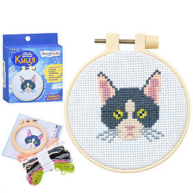 Набір для вишивання хрестиком "Киця" Limo Toy M 5866 UA п'яльця розміром 9,5 см, Toyman