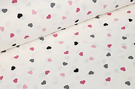 Поплін 240 см Сіро-рожеві сердечка ОРГАНІЧНА бавовна