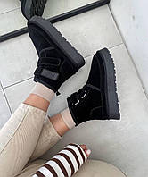 Жіночі угги UGG замшеві на липучках чорні