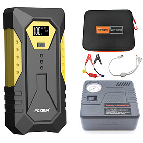 Пускозарядний пристрій FOXSUR FJS-600 з компресором для автомобіля в кейсі