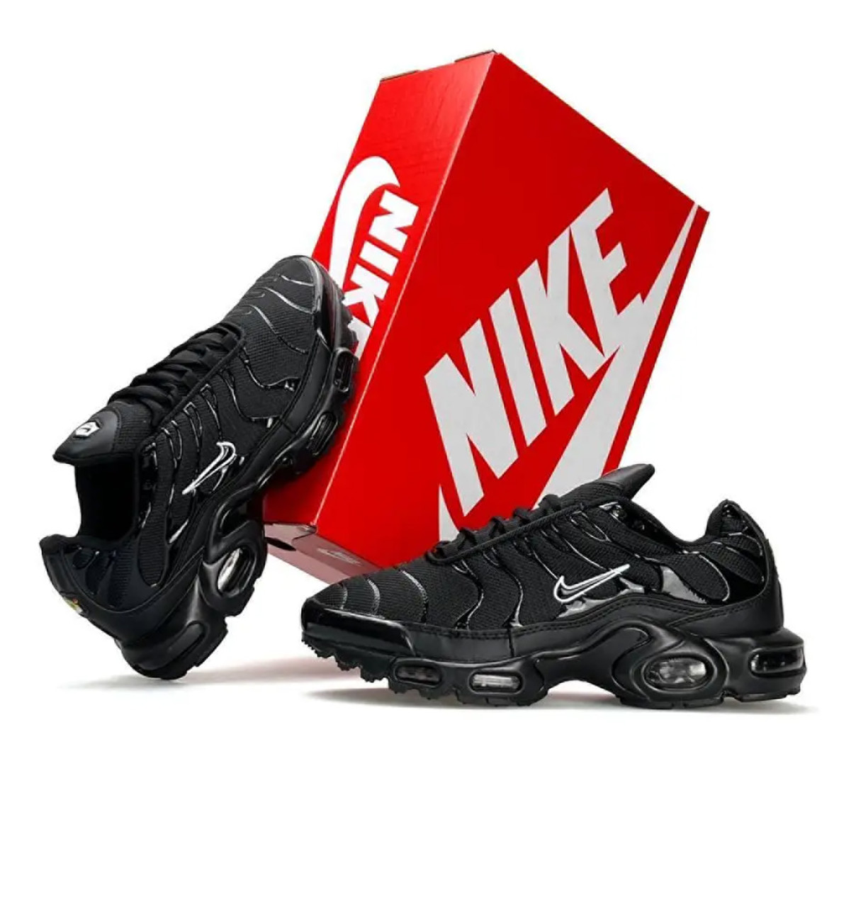 Чоловічі кросівки Nike Air Max Tn Plus Black, кеди Найк шкіра текстиль чорні весна осінь. Чоловіче взуття