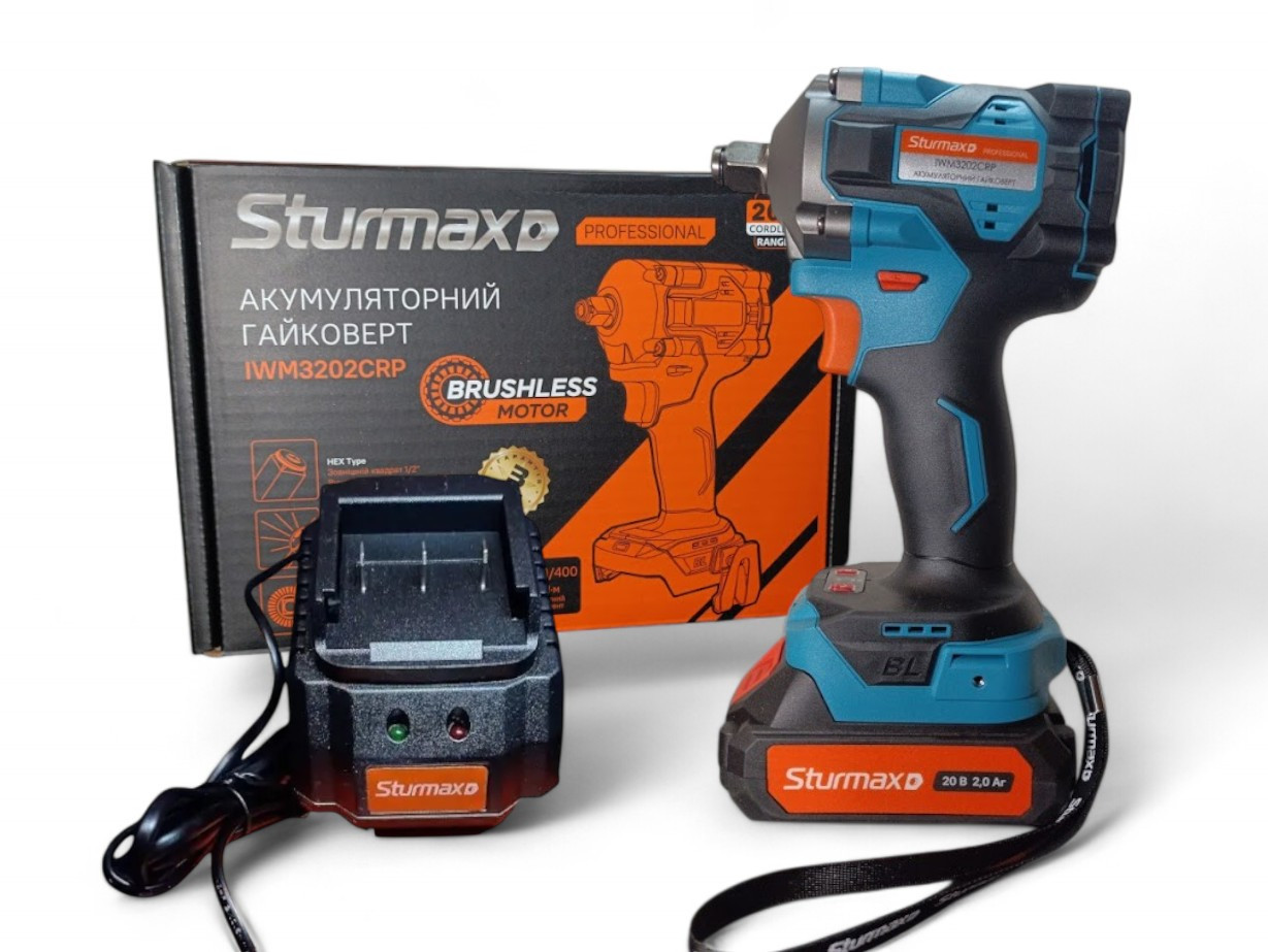 Sturmax IWM3202CRP Акумуляторний гайковерт 20В (Комплект АКБ 2АЧ + З/П)