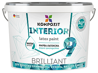 Фарба інтер'єрна INTERIOR 9 антимікробна та протигрибкова (з іонами срібла), 0,8 л, Шовковисто-матовий, Білий