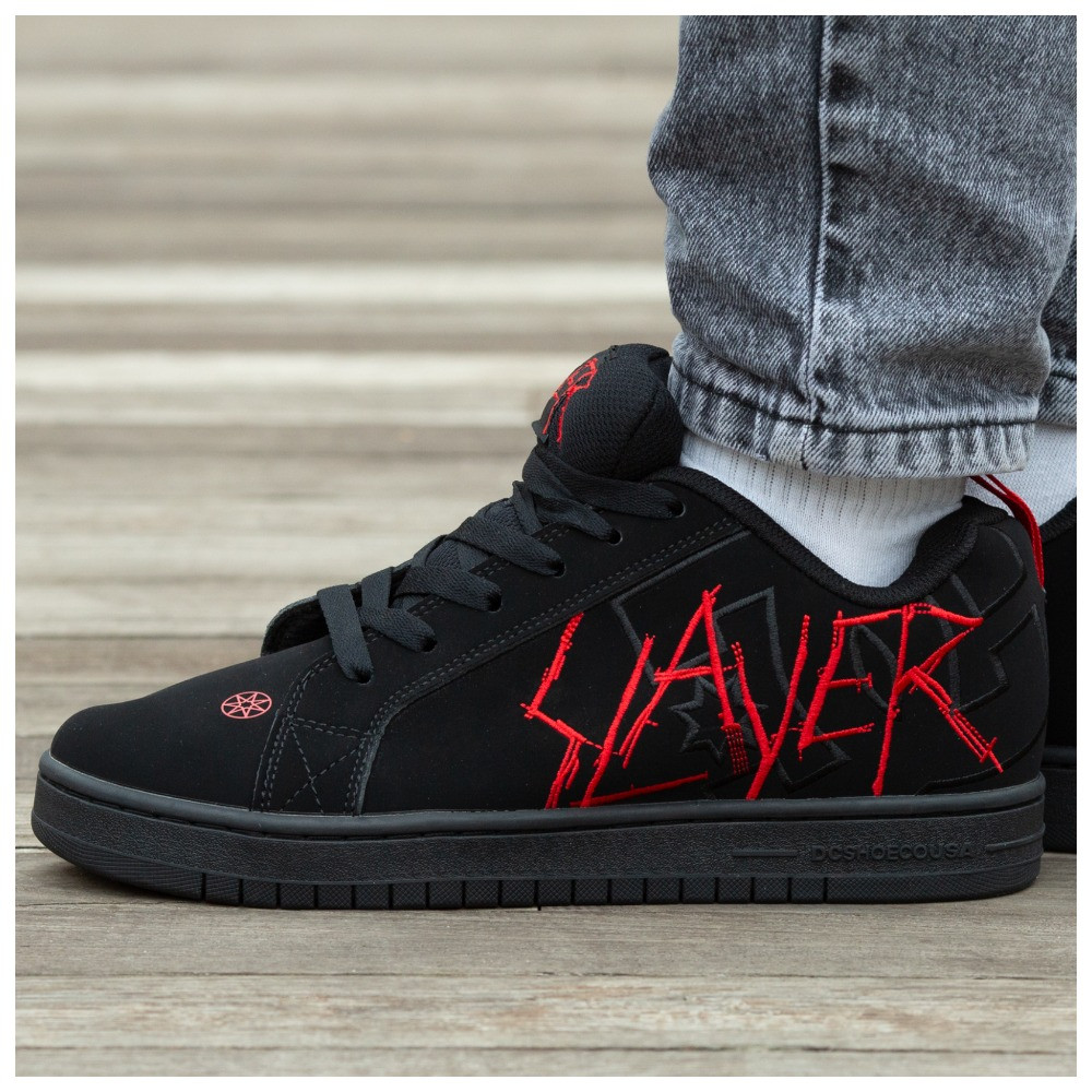 Чоловічі / жіночі кросівки DC х Slayer Court Graffik Black Red, шкіряні кросівки дс слеєр корт, фото 1