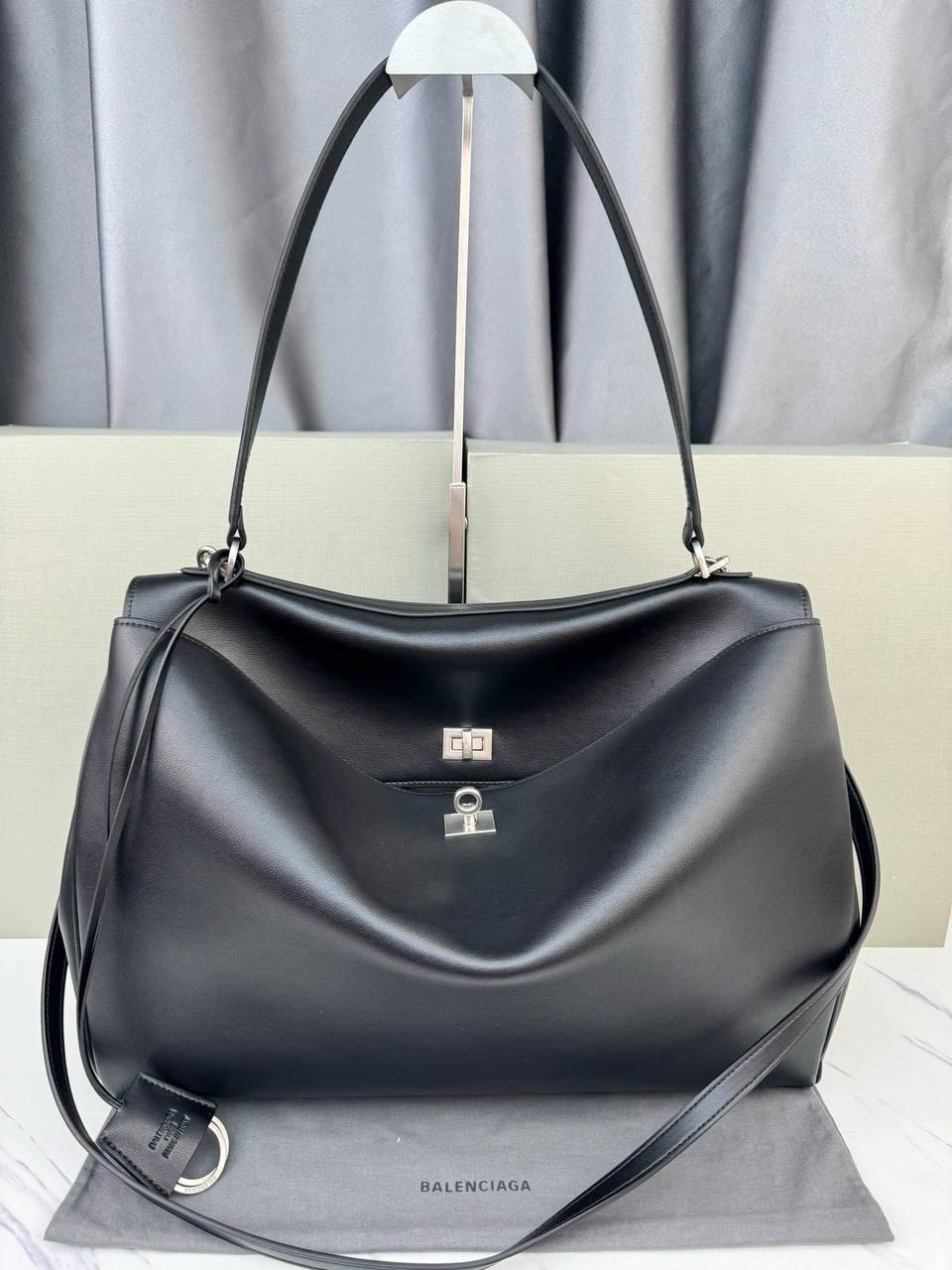Жіноча чорна сумка Balenciaga Rodeo Large сумка Баленсіага Родео великий розмір у серебрі срібло