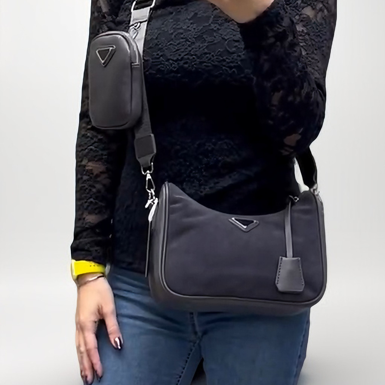 Містка жіноча сумка сірий стильний комплект 2в1 сумка і крос боді через плече з плечовим ременем сумка, фото 1