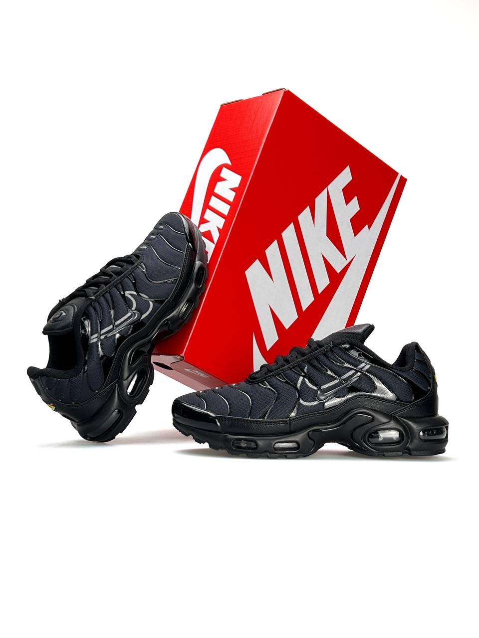 Чоловічі кросівки Nike Air Max Tn Plus Dark Grey Black, кеди Найк шкіра текстиль весна осінь. Чоловіче взуття