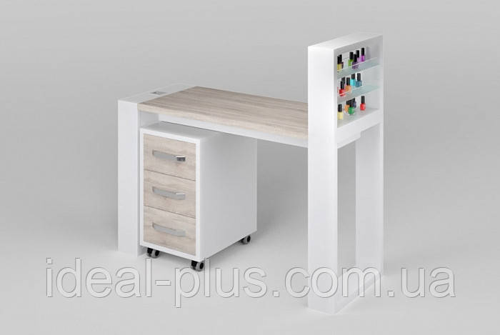 Манікюрний модульний стіл Valio 3 стіл з полицею під лаки та пересувною тумбою з ящиками майстру манікюру VM143, фото 1