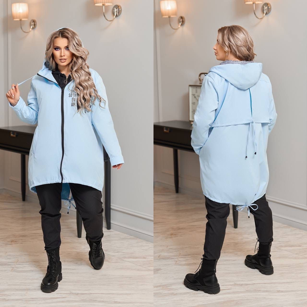 Жіноча легка куртка парка-вітрівка подовжена з підкладкою, батал великі розміри, фото 1