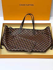 Жіноча коричнева шкіряна сумка Louis Vuitton Neverfull у клітинку GM Tote Луї Вітон Луї Віттон, фото 6