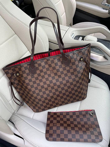 Жіноча коричнева шкіряна сумка Louis Vuitton Neverfull у клітинку GM Tote Луї Вітон Луї Віттон, фото 1