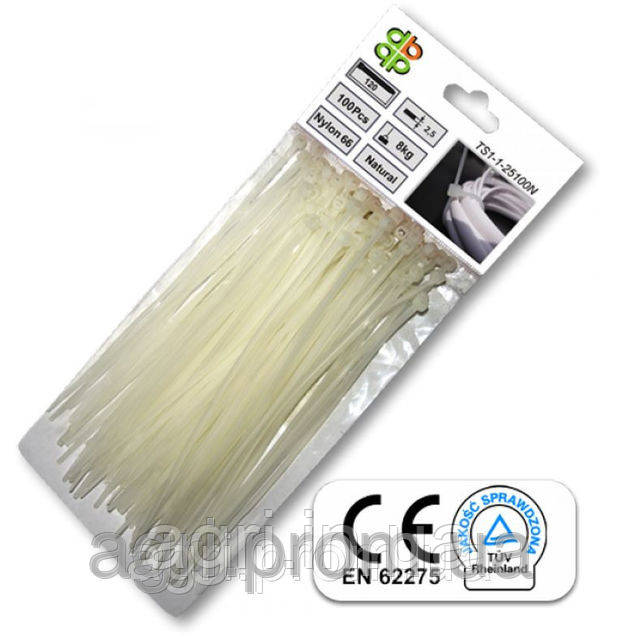 Стяжки кабельные пластиковые белые Neutral 2,5*200мм (100шт) - фото 1 - id-p446652539