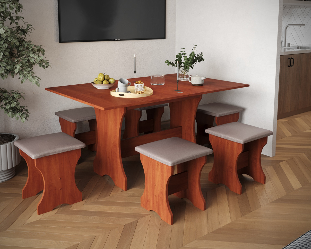 Стіл та 6 табуреток комплектом - Яблуня, фото 1