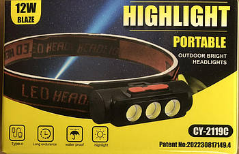 PL  138/ CY 2119C/ 6899  Ліхтарик налобний  2XP+COB  1*18650 Type C (240)