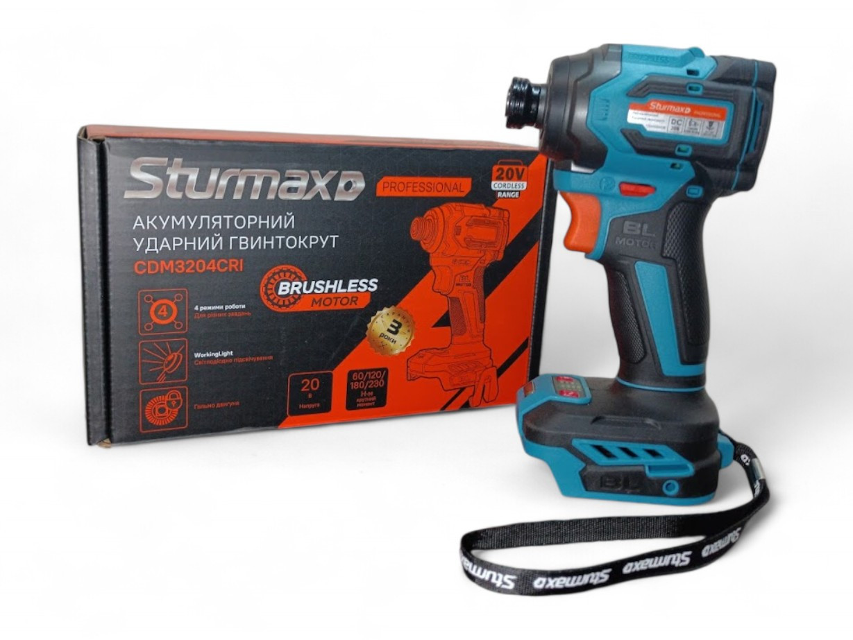 Безщітковий акумуляторний ударний гвинтоверт Sturmax CDM3204CRI (тушка, без АКБ та З/П)