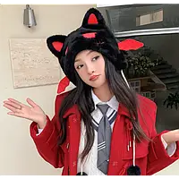 Шапка плюшева Монстрік Летюча миша з вушками і балабанами чорна корейський стиль аніме косплей