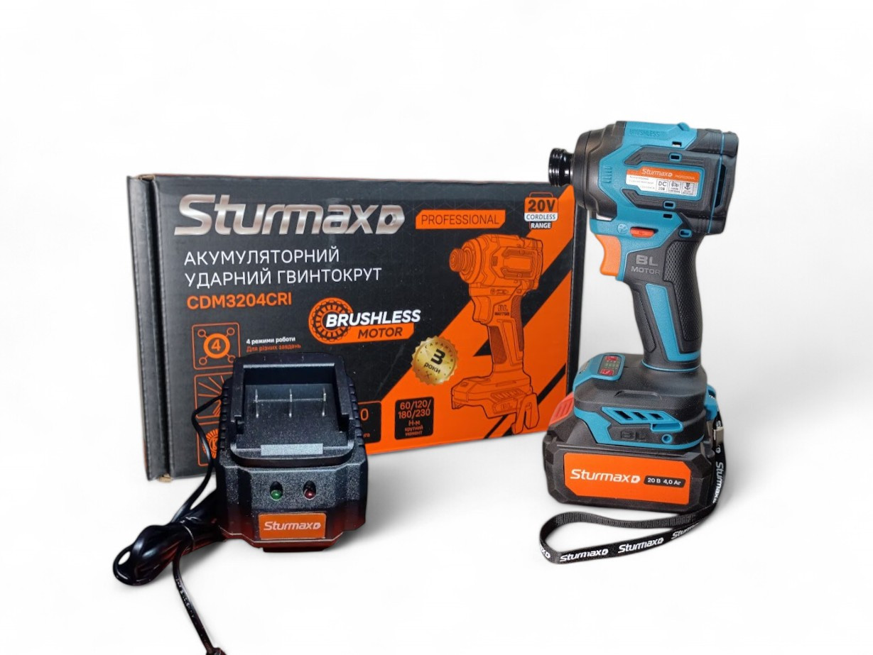 Безщітковий акумуляторний гвинтоверт Sturmax CDM3204CRI (Комплект АКБ 4АЧ + З/У)