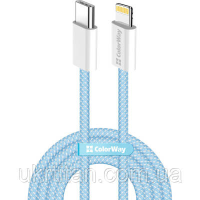Оригінал! Дата кабель USB-C to Lightning 1.0m 27W blue ColorWay (CW-CBPDCL061-BL) - Вища Якість!, фото 1