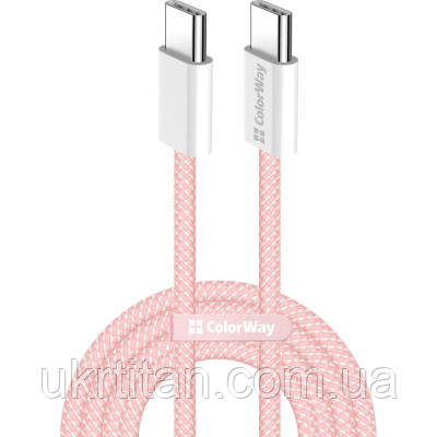 Оригінал! Дата кабель USB-C to USB-C 1.0m 60W 3.0А pink ColorWay (CW-CBPDCC061-P) - Вища Якість!, фото 1