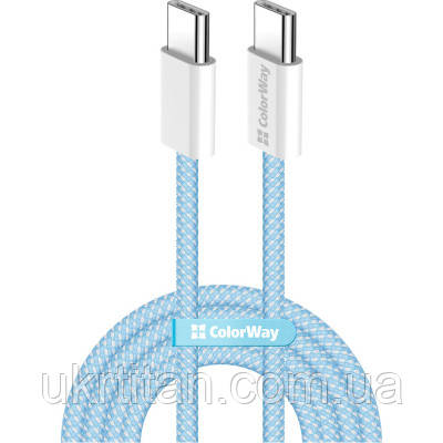 Оригінал! Дата кабель USB-C to USB-C 1.0m 60W 3.0А blue ColorWay (CW-CBPDCC061-BL) - Вища Якість!, фото 1