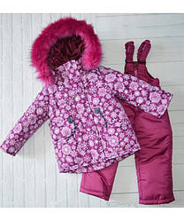 Дитячий зимовий костюм Рожеві сніжинки на флісі для дівчинки розміри на 1-4 роки