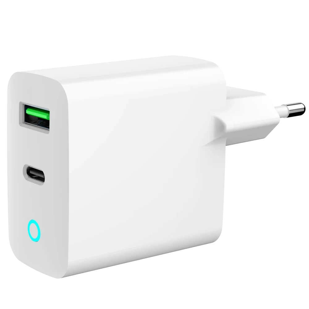 Мережевий зарядний пристрій Gembird TA-UC-PDQC20L-W-01 1 USB-A + 1 Type-C (PD20Вт + QC3.0 18Вт) power adapter, фото 1