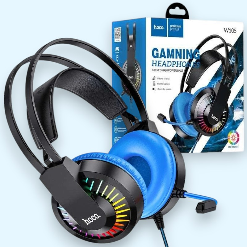 Ігрова гарнітура HOCO W105 Joyful gaming Ігрові навушники з підсвічуванням геймерські навушники, синій