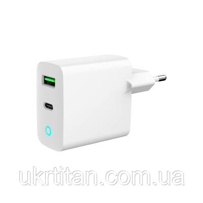 Оригінал! Зарядний пристрій Gembird 1xUSB-A + 1 Type-C (PD20Вт + QC3.0 18Вт) white (TA-UC-PDQC20L-W-01) - Вища Якість!, фото 1