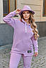 Жіночий стильний зимовий спортивний костюм з начосом, подовжена кофта з капюшоном і завужені штани, великі розміри, фото 5