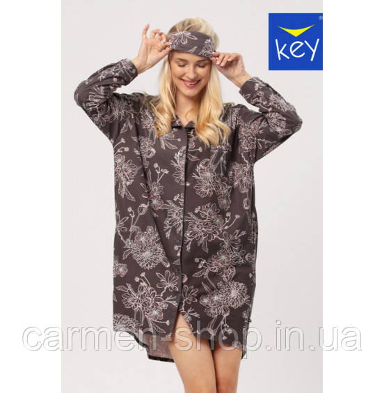 Трикотажна тепла нічна сорочка на ґудзиках Key LND 817 B24 Big