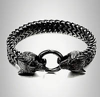 Браслет чоловічий у стилі вікінгів "Black&Wolf" "+брелок із рунами в подарунок