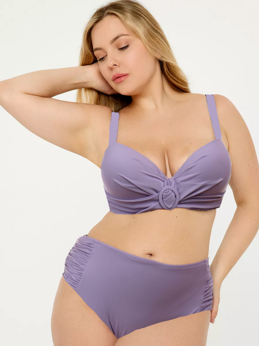 Купальник в РУБЧИК для полных Samegame Мона 3005 сирень (В НАЛИЧИИ ТОЛЬКО  48 УКР р-ры)