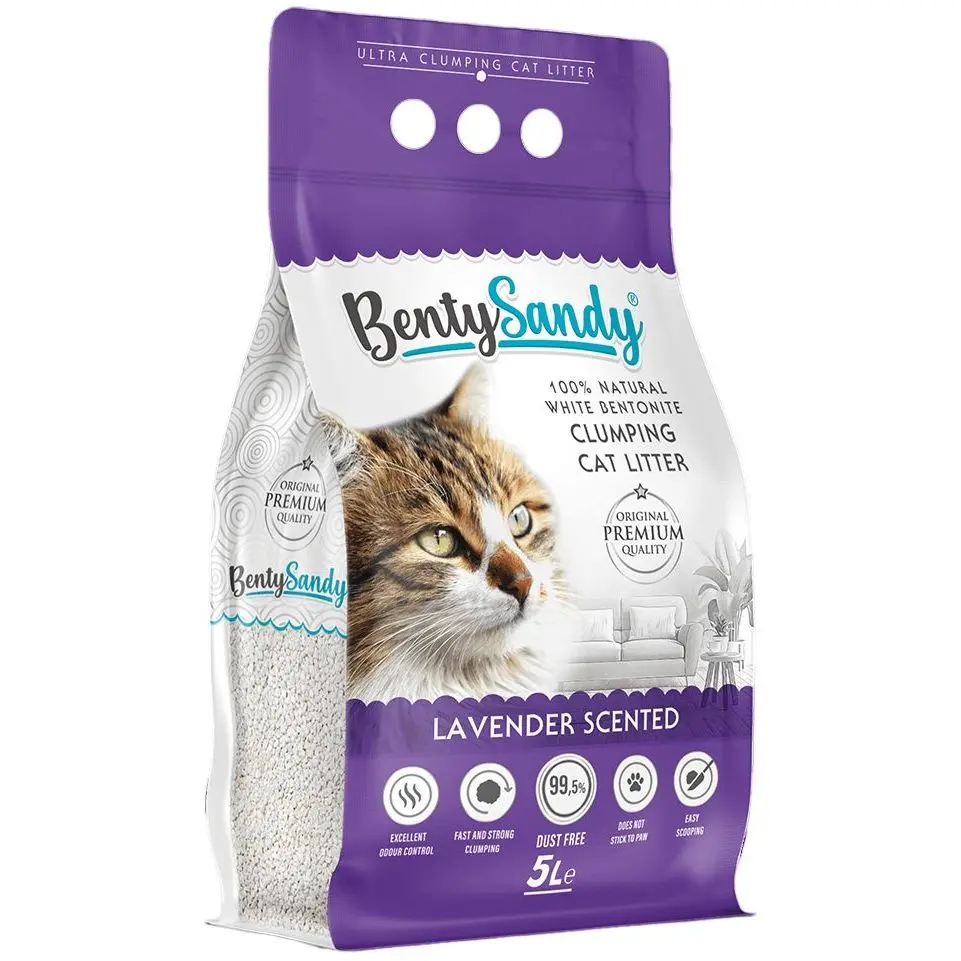Наповнювач для котячого туалету Benty Sandy Lavender Scented бентонітовий з ароматом лаванди кольорові гранули 5 л
